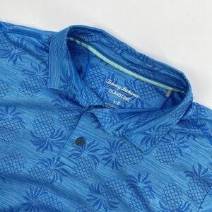 Tommy Bahama Shirt Mens Large Blue Island Zone Pineapple Palm Coast Resort Beach